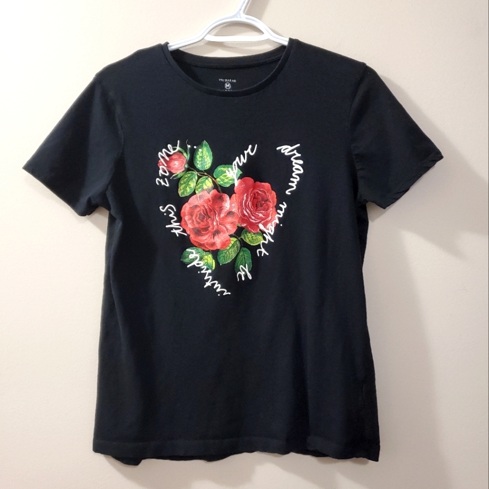 "Your dream might be inside this zone..." flower print tee - Size M